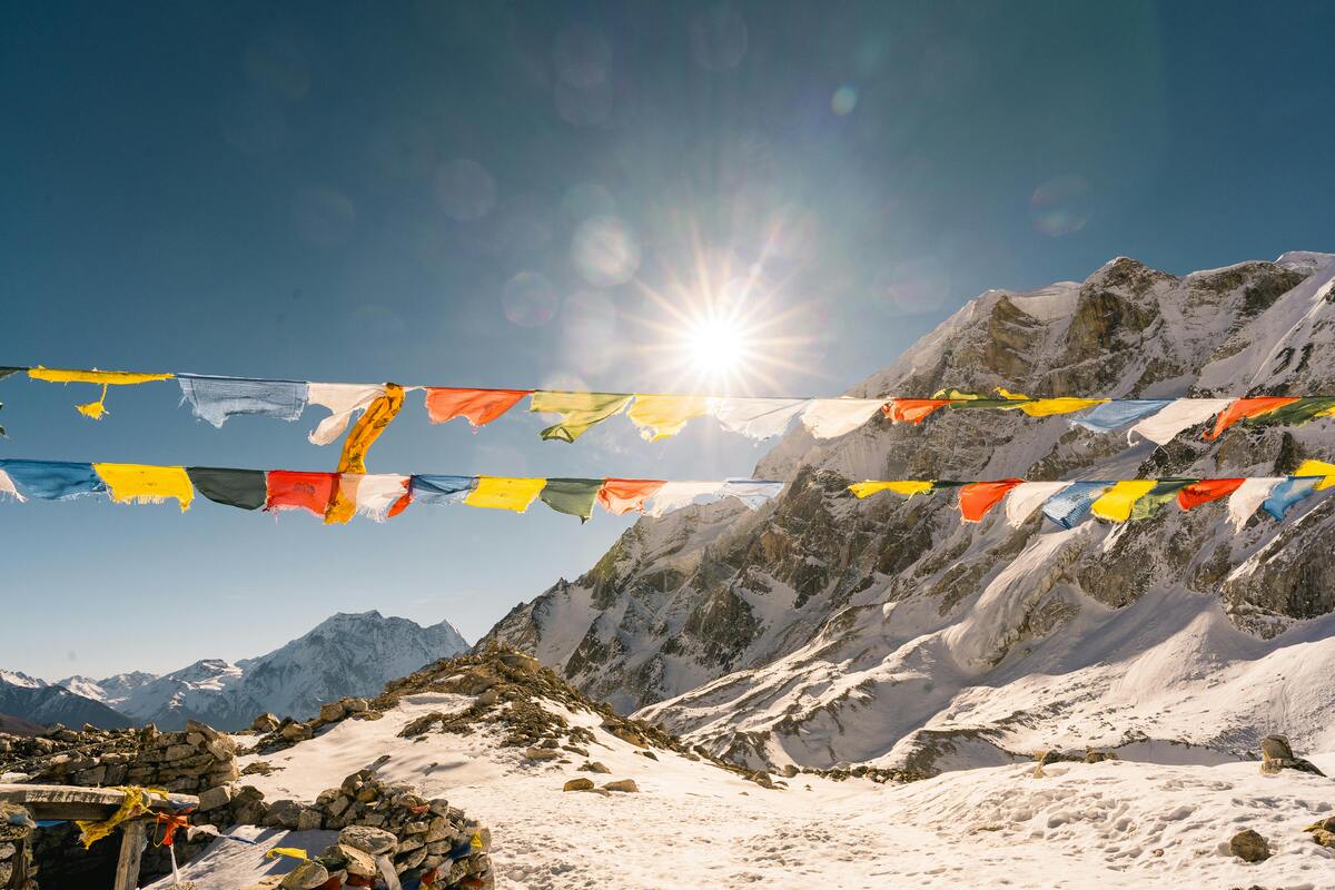 Adventure tourism in the Himalayas showing trekkers on a fragile mountain trail