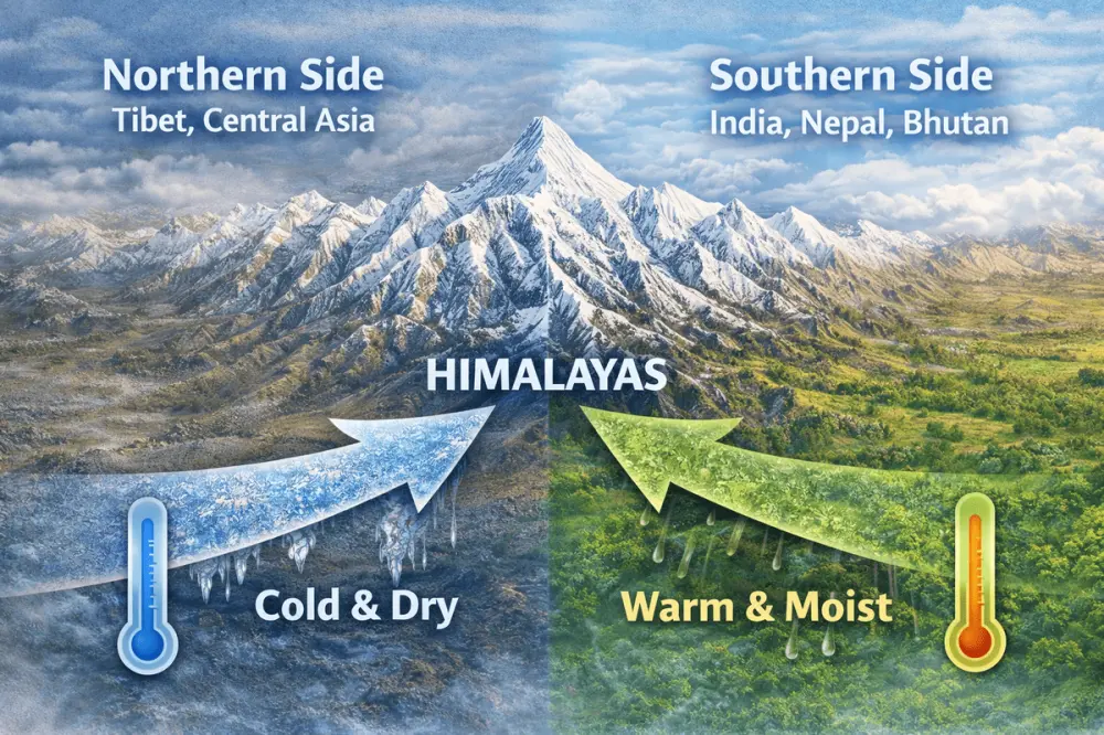 Climate contrast between Central Asia and India due to the Himalayas